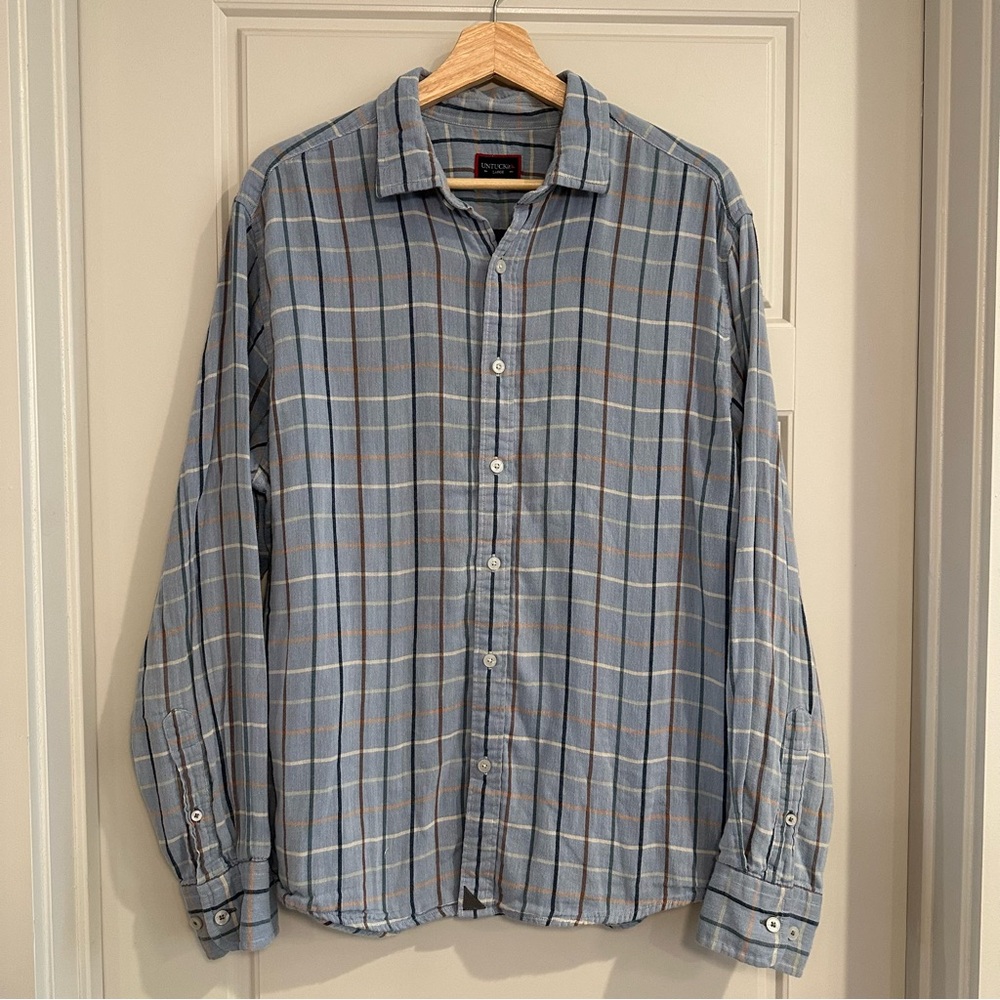 Untuckit Blue Hartley Plaid Casual Cotton Shirt Size‎ Large